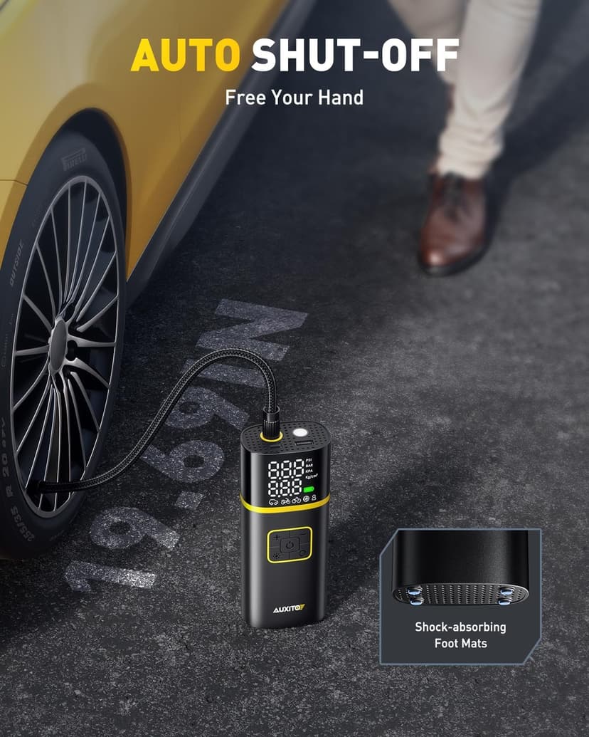 40L/min Tire Inflator for Car Tires, Bikes and Motorcycles, Auto Shut-off, Digital Display Pressure Gauge, LED Light AUXITO 150PSI Tire Inflator Portable Air Compressor, 5X Faster Air Pump B0DMNMCGMY
