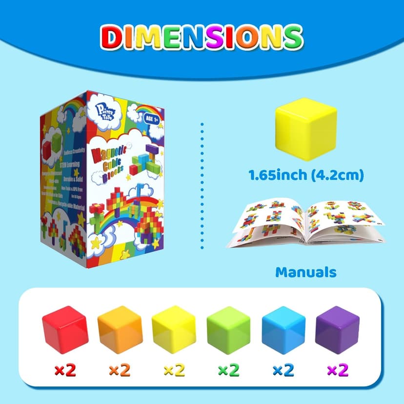 Sensory & Montessori Toys for Boys & Girls 1 2 3 Years Old, Toddler Travel Toys, Magnet Toys for Kids Birthday Gifts (12 PCS) Magnetic Building Blocks Large, 1.65 inch Stacking Cubes for Toddlers B0CHJTD1FS