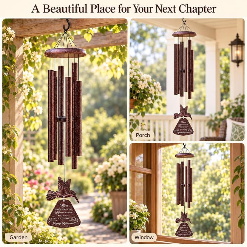 Sunflower greeting card shares warm retirement wishes for women and men, colleagues, bosses, teachers, friends, or coworkers. Wind Chimes Retirement Gift for Women, 32 Inch Hummingbird Chime with Card B0FD3MFY59