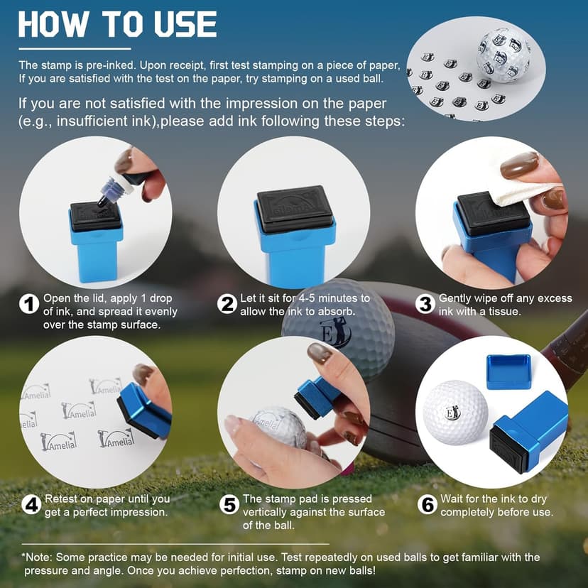 Golf Ball Stamp Personalized, Custom Golf Ball Marker with Monogram Name Design, Waterproof Ink Customized Golf Ball Stamper, Golf Accessories Gifts for Golfers Men Dad Husband