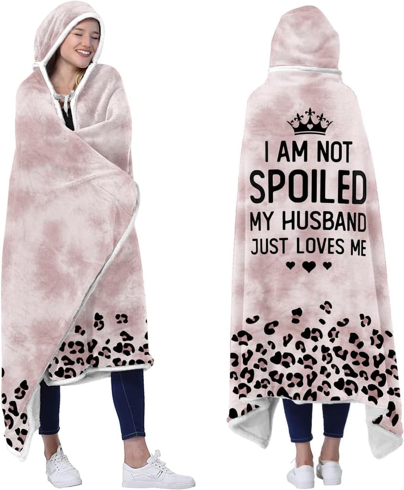 Spoiled Wife Fleece Wearable Blanket Hoodie - Mothers Day Gifts for Wife from Husband - Birthday Wife Gift Ideas B0CSDFLL6R
