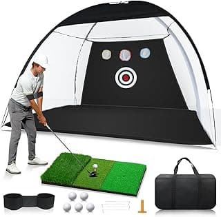 Golf Net: 10 x 7ft Golf Hitting Practice Net for Backyard Driving, Indoor & Outdoor Chipping Training Net with Mat, Targets & Balls, Ideal Gifts for Christmas Him Men Dad Husband Grandpa Boys Golfers