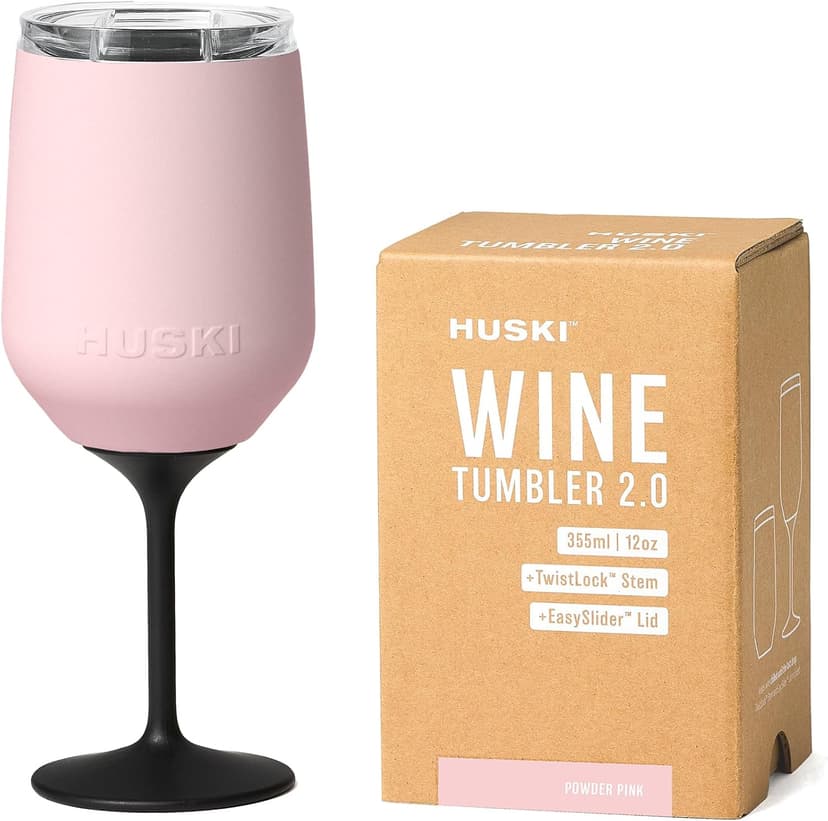 Huski Wine Tumbler 2.0 | NEW | Award-winning Design with Detachable Stem | Premium Stainless Steel Wine Glass with Lid | Triple Insulated Tumbler | 12oz Capacity | Great Gift (Powder Pink) B0CS2WT99T