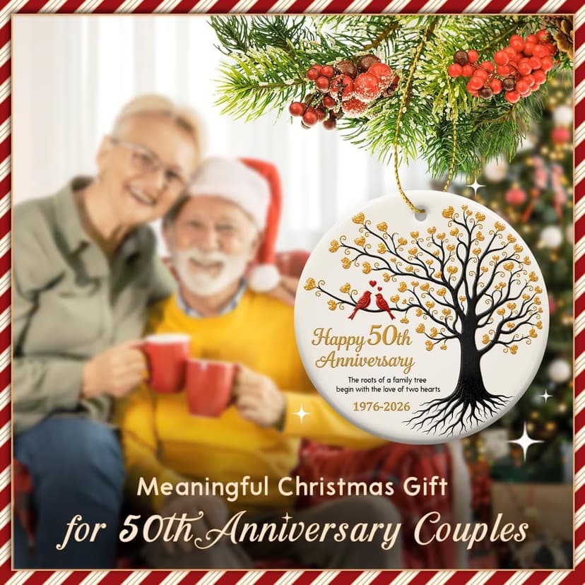 50 Years of Marriage Keepsake, Ceramic Hanging Decorations for Parents, Husband, Wife, Him and Her, 1976-2026 Gift Ideas 50th Wedding Anniversary Ornament, Golden for Couple B0HC1Q6BND