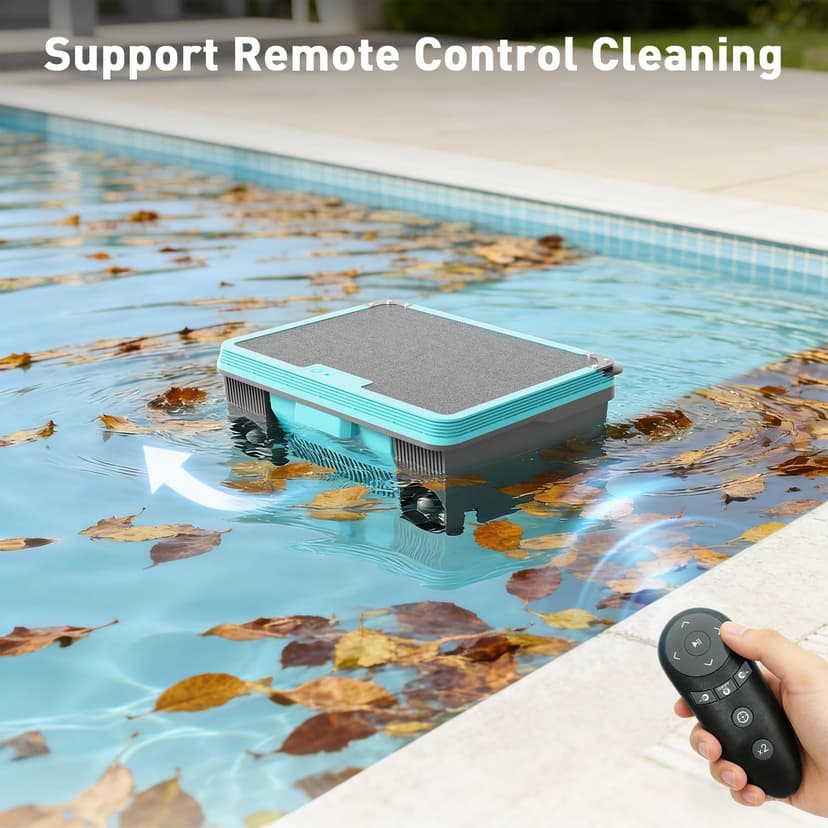 KKI Solar Robotic Pool Skimmer, Cordless Pool Cleaner Vacuum with App & Remote Control,for Inground & Above Ground Pools,Self-Parking