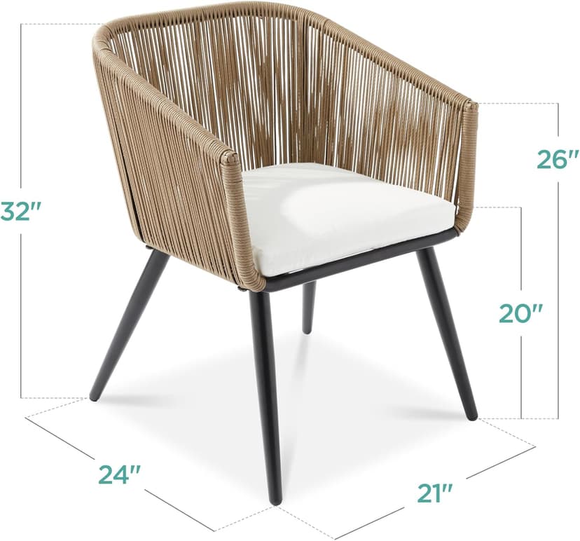 Best Choice Products Set of 2 Patio Dining Chairs, Outdoor Seating for Backyard, Poolside, Balcony w/Woven Wicker Design, 250lb Weight Capacity - Natural/Ivory