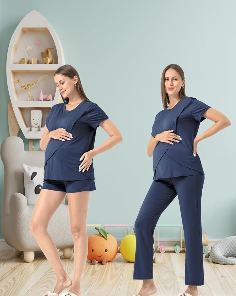 Rnxrbb 3 Piece Postpartum Nursing Pajamas Set Casual Soft Maternity Breastfeeding Pjs Sleepwear Loungewear Clothes Layer