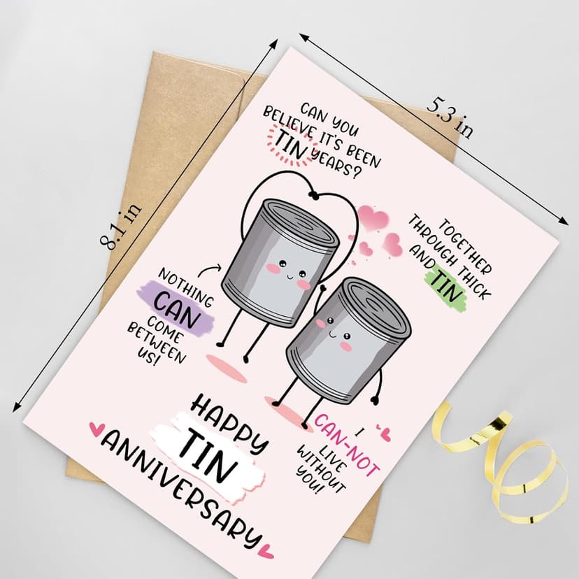 Funny 10 Years Anniversary Card, Cute Tin Pun 10th Anniversary Card for Husband Wife, Hilarious Ten Years Anniversary Card for Him Her, Happy Tin Wedding Anniversary Card