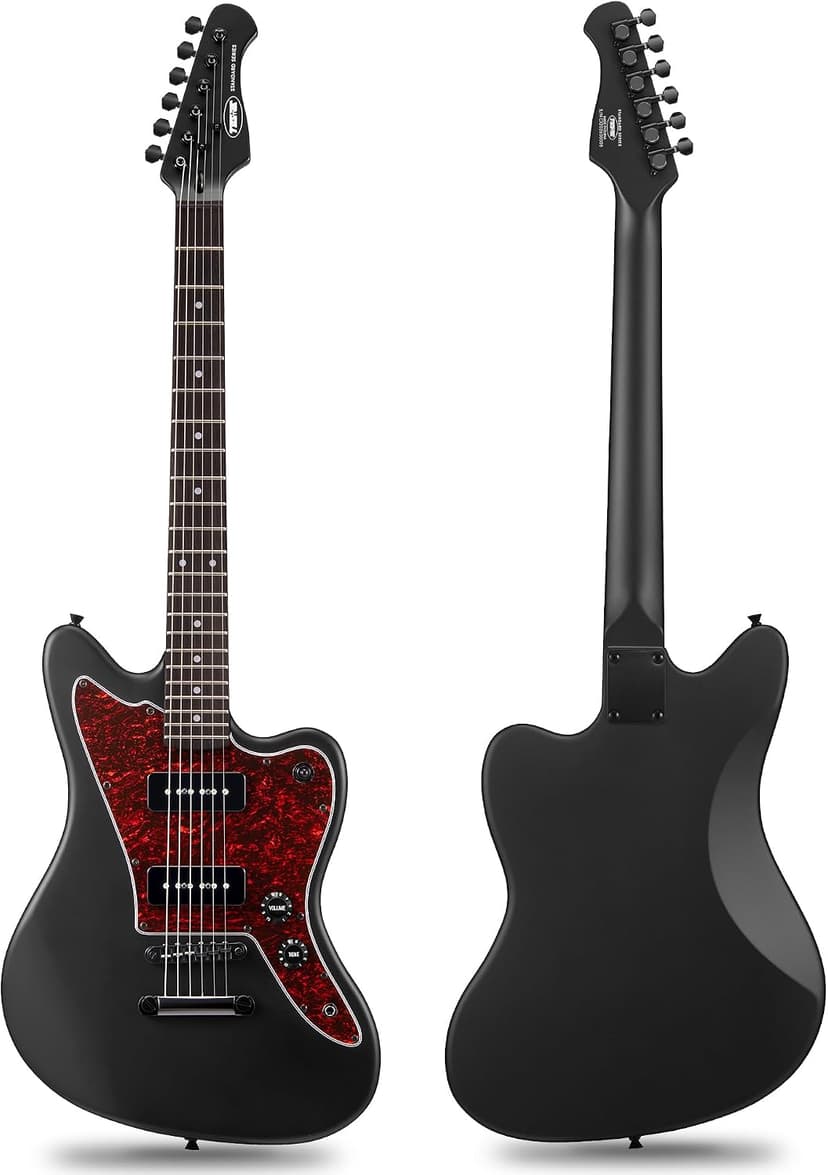 Tostar Electric Guitar: P90 Pickups, TOM Bridge & Smoked Matte Finish, 3-Way Switch, 39" Solid Body Electric Guitar for Intermediate Players, Guitarra Eléctrica Kit, Musical Birthday Gifts, Black