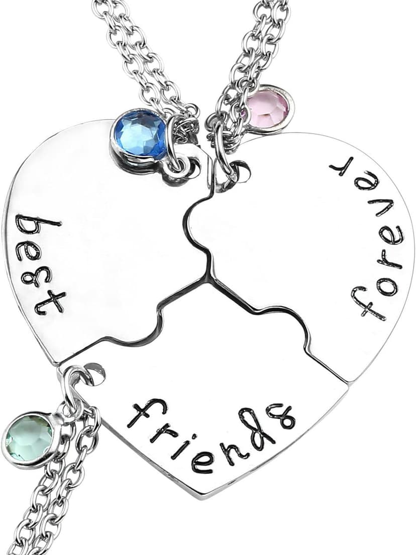 Top Plaza Best Friends Forever and Ever Necklaces for 3 BFF Heart Puzzle Matching Alloy Pendant Necklaces Set Friendship Jewelry for Sisters