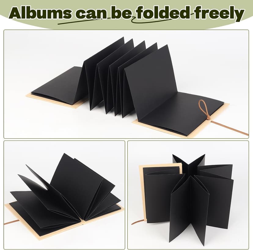 Stretchable Photo Album Folding Scrapbook Album 6x8.3 inches Small Blank Photo Book DIY Scrapbook Kraft Paper Students Memory Book for Graduation Anniversary Birthday Party Decorations Black B0FQBG9KRL