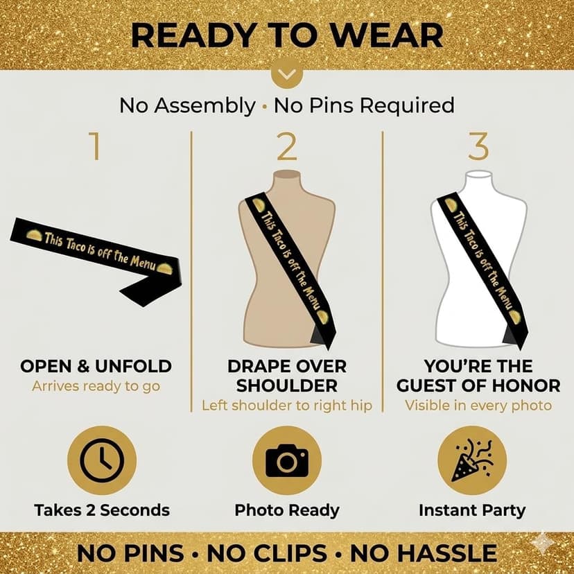 Decorations for Her or Him | Bridal Shower Favors | Hen Do | Accessories | One Size Fits All | Non-Shedding | Photo Prop Bachelorette Party Sash Funny Naughty Bride Satin Glitter Black and Gold B0FDVM2HKB