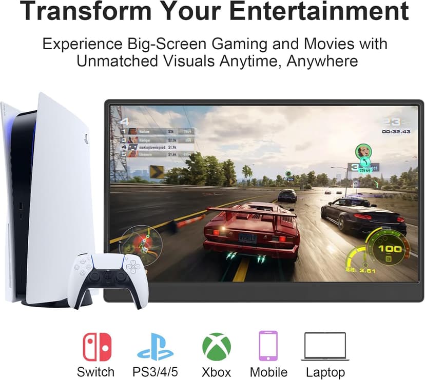 UFYQL Portable Monitor 15.6-inch FHD 1080P Ultra-Slim Travel External Monitor HDR IPS Gaming Display with Kickstand &Speakers USB-C HDMI Plug&Play,for Laptop PC Phone PS4/5 Xbox Switch