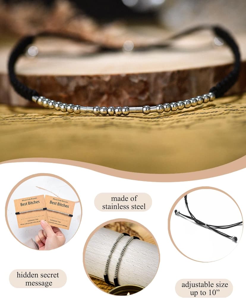 Shonyin Valentines Day Gift for Best Bitches Morse Code Bracelet Best Friend Gift for Women Funny Friendship Gift 2/3 PCS Christmas Friendsgiving Day Gift