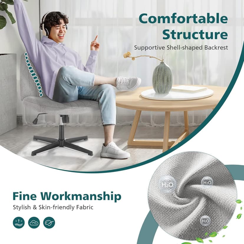 OLIXIS Criss Cross Legged Chairs Armless No Wheels Wide Seat Height Adjustable Swivel Padded Fabric Home Office Desk Seating for Bedroom, Student, Study Room