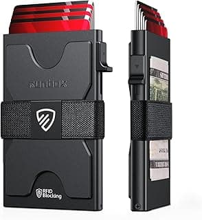 RUNBOX Mens Business Card Holder, Slim Card Wallet for Men and Women, Minimalist RFID Blocking Wallet with Pop-Up Function, Thin Design, Metal Cases Holds 6+6 Cards, Gifts for Men, Men's Accessories