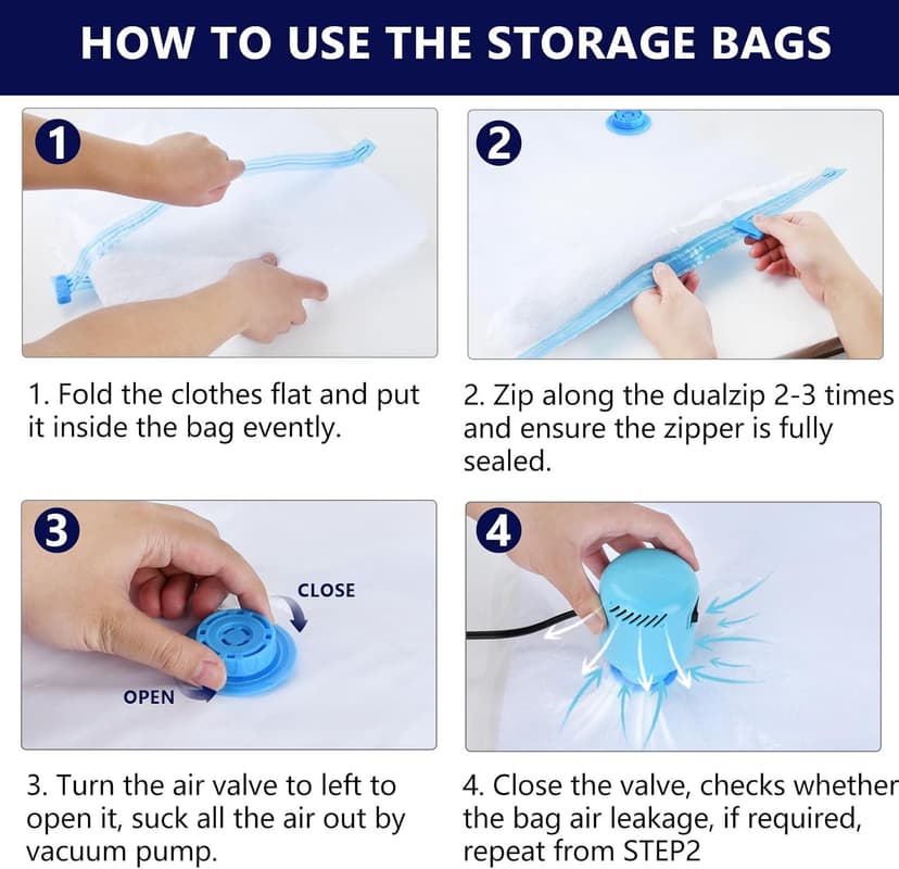 Vacuum Seal Bags for Clothing with Electric Pump, 6 Pack (2 Jumbo 2 Large 2 Medium Vacuum Storage Bags) Space Bags Vaccine Vacuum Sealed Storage Bags for Travel Luggage Blankets Bedding