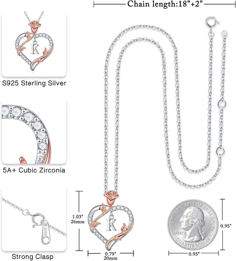 Iefil Christmas Gifts for Women Wife - 925 Sterling Silver Heart Initial Necklace, Anniversary Birthday Gifts for Women, Jewelry Gift for Wife Girlfriend Mom