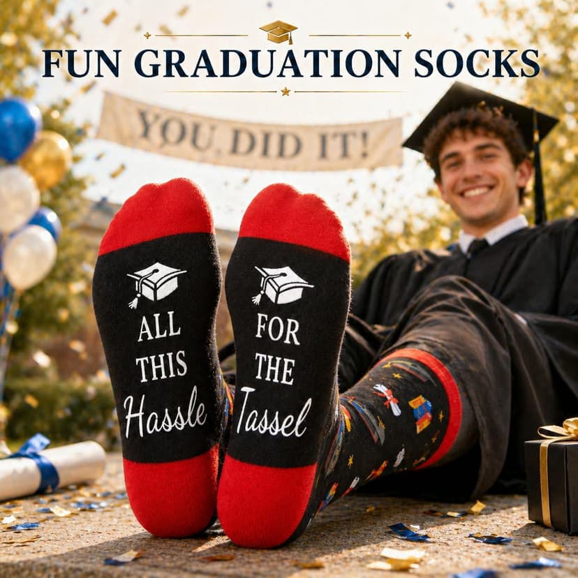 HAPPYPOP Graduation Gifts 2026 – 5-Piece Gift Box with Glass Cup, Bracelet, Keychain, Socks & Congrats Card for Men Him B0GMJJNMZ3