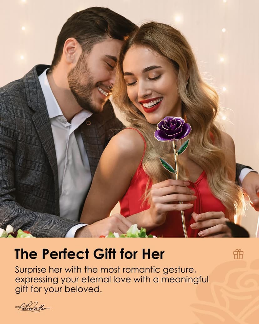Handpicked real rose dipped in 24K gold; a one-of-a-kind keepsake for women on Valentine’s Day, Mother’s Day & anniversaries 24K Gold Dipped Real Rose, Forever Flower, Purple B0F93N2SKX
