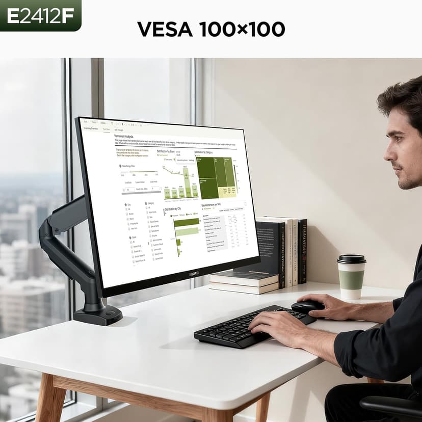 KOORUI 24-inch Computer Monitor Full HD 1920 x 1080p 100Hz VA Display 4000:1 Contrast Ratio with HDMI VGA, TÜV Rheinland Certified, 100 x 100 mm VESA Mountable, Ultra-Slim Design, Tilt, Black, E2412F