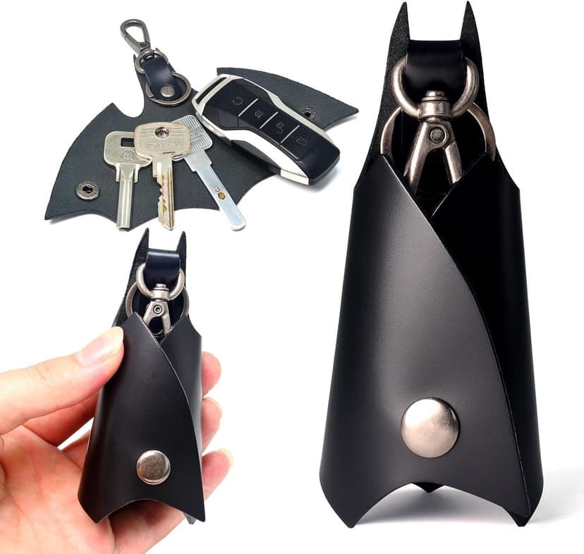 CAILLU KeyChain Leather Bat Shape for men gifts and women Car key fob case,Leather fashion pop keys ring cover holder