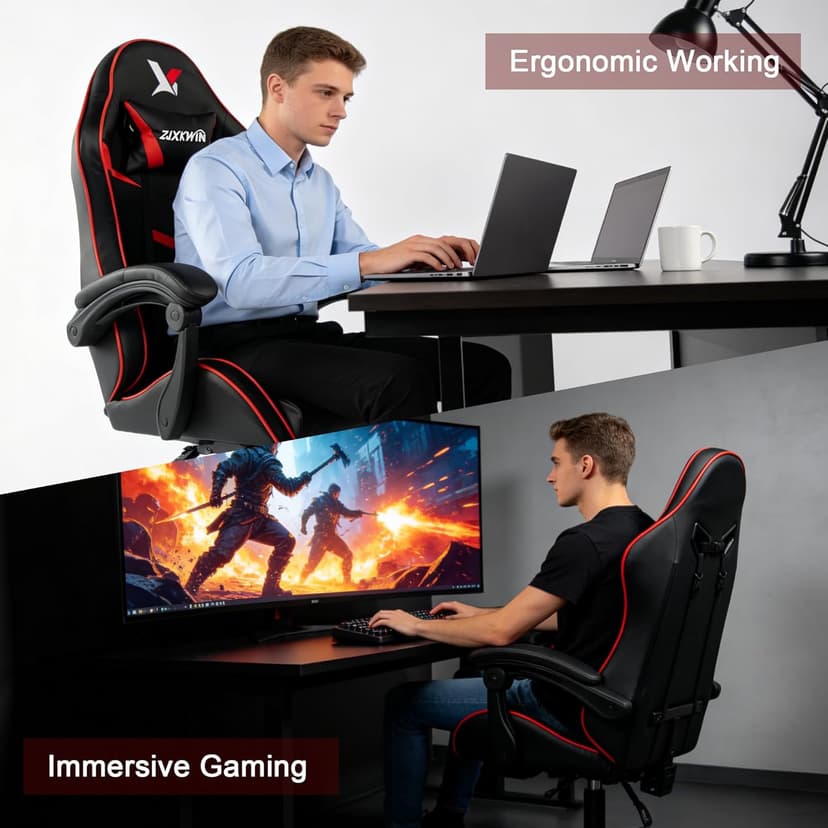 Ergonomic Gaming Chair for Adults, Reclining Computer Office Desk Chair with Footrest, Pocket Spring Cushion,Linkage Armrests, Lumbar Support & Headrest, Heavy-Duty Enlarged Metal Base,Red