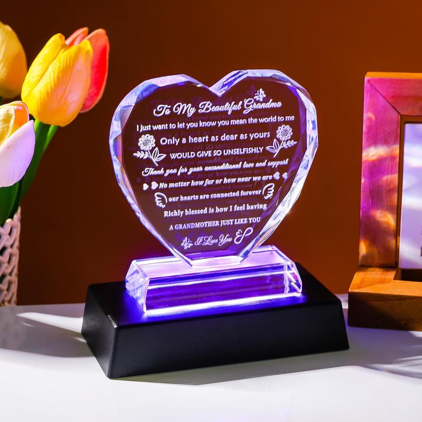 YWHL Gifts for Grandma from Granddaughter Grandson Great Grandma Birthday Gifts Crystal Keepsake with Colorful Light Base Best Gift Ideas for Grandmother on Christmas Mother's Day Valentines