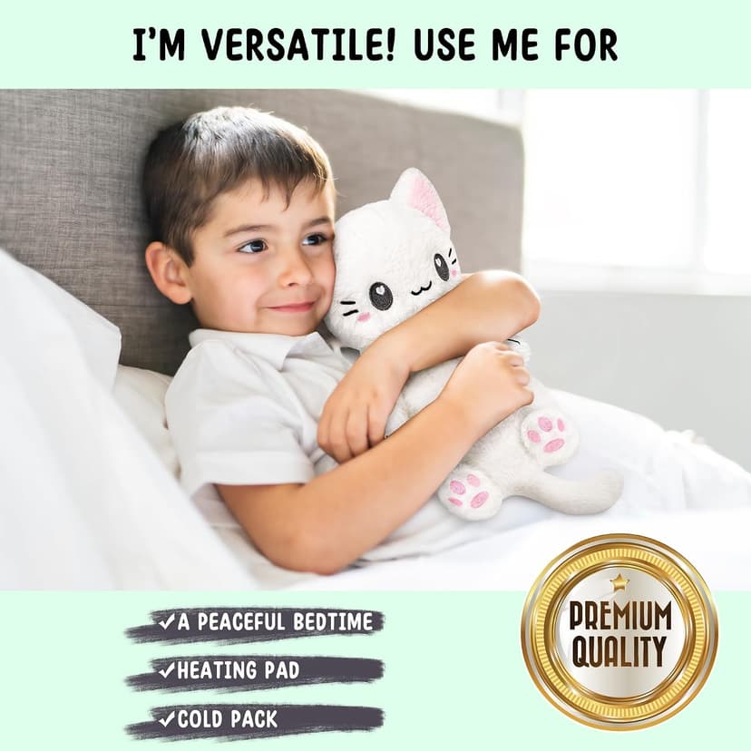 White Cat Microwavable 1.5 lbs Unscented Heating Pad for Women and Kids- Cute Soft Cozy Pillow Plush Heatable Warm Stuffed Animals - Kawaii Hot and Cold Plushie - White Cat Gifts for Girls and Women B0D78TJN7Z
