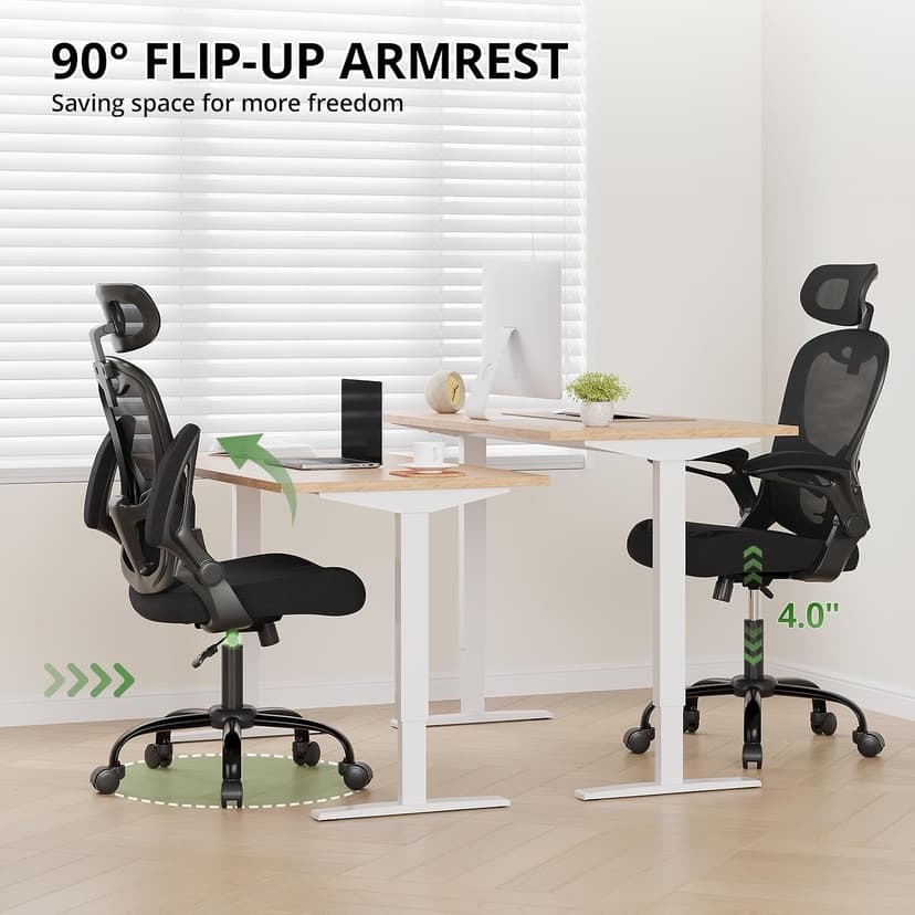 Office Chair Ergonomic Desk Chair, 330LBS Capacity, High Back Computer Chair with Lumbar Support, Flip-up Armrests Swivel Task Chairs for Long Hours Work