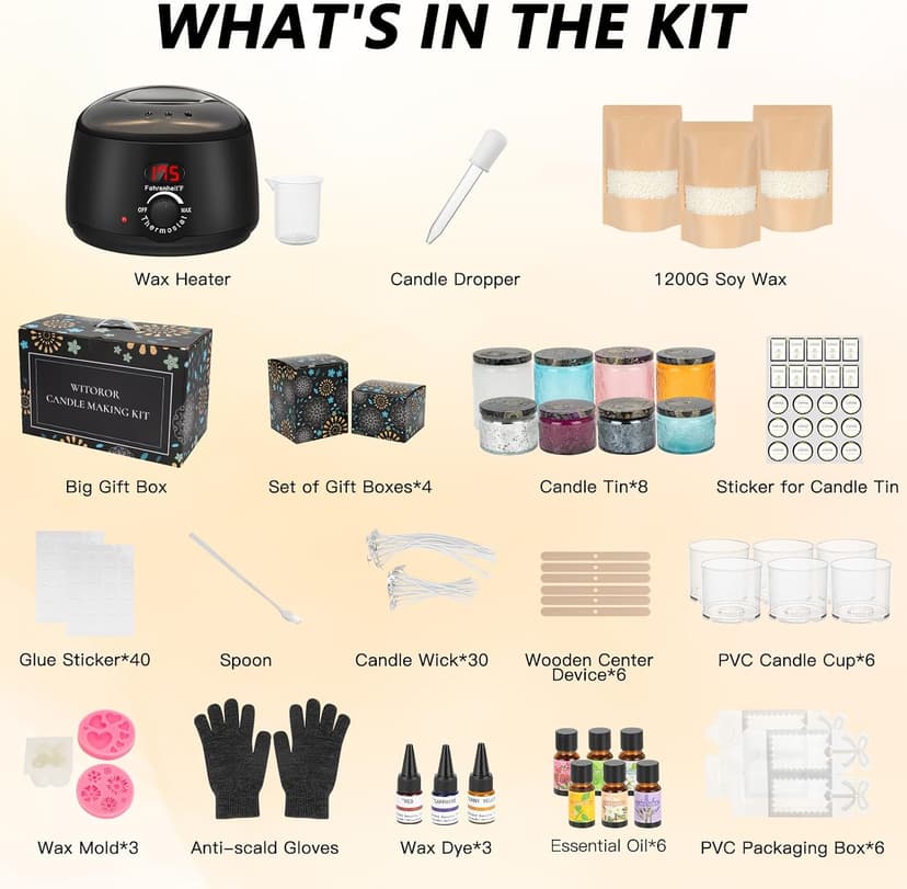 Candles Making Kit Supplies with Digital Soy Wax Melt Warmer Candle Making Complete Kit for Adults Beginners Starters WITOROR Candle Making Kit, Scented Candles Making Kit for Adults DIY B0D66WD6FG