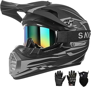 DOT Approved Youth Kids Motocross Helmet - Ultra-Lightweight Full Face Dirt Bike/ATV Helmet with Goggles, Gloves & Face Shield (4-Piece Set)