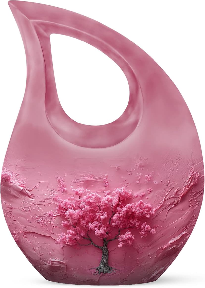 Pink Flower Tree Burial Keepsake Urns for Adult Male & Female Ashes, Drop Handcrafted Cremation Urn for Human Ashes, Remembrance Gift for Loss, Burial Cremains Containers (3 Inch) B0FJDJ42BH