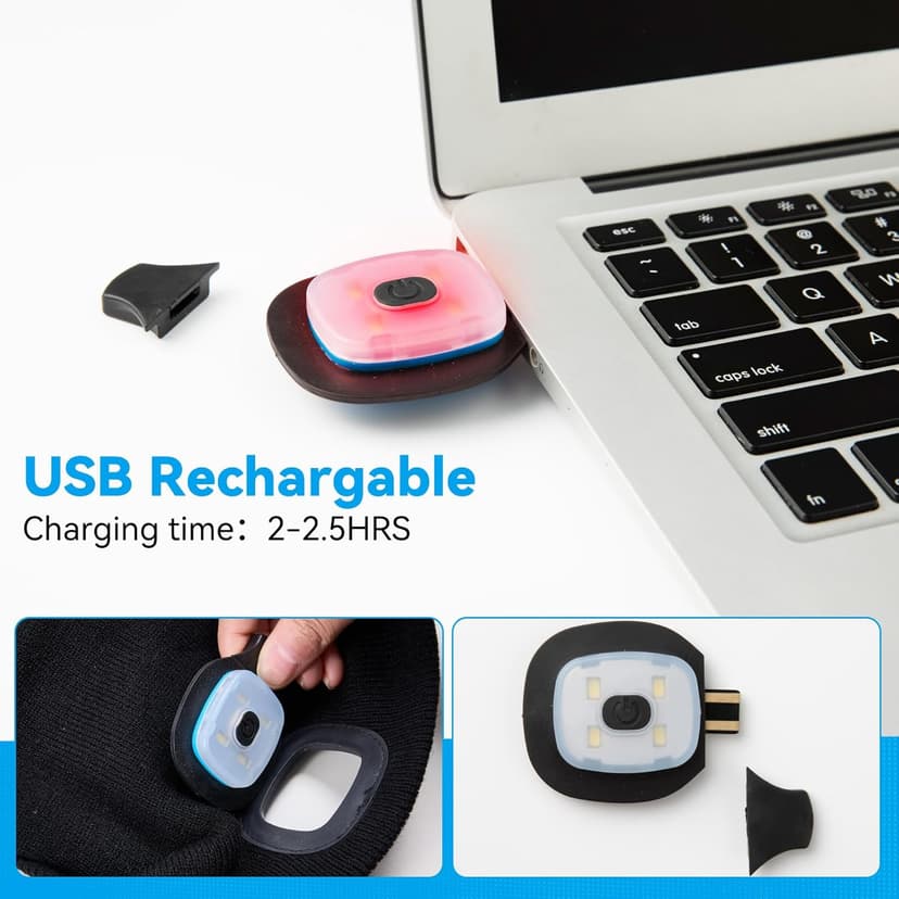 Christmas Stocking Stuffers for Men Adults, Beanie Hats with Light, USB Rechargeable LED Hand Free Headlamp, Birthday Gifts for Men, Women, and Teens, Ideal for Camping, Hiking, Black