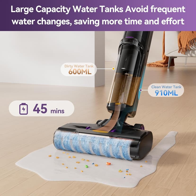 Twotoo Wet Dry Vacuum Cleaner 16,000Pa,45Mins Runtime Cleaning Area 2,600 ft²,Cordless Vacuum Cleaner, Cordless Vacuum and Mop All in One,for Hard Floors Sticky Messes and Pet Hair,W15 Set