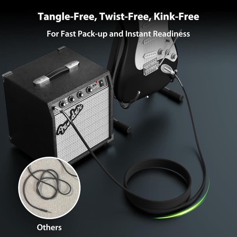 AA AUDIO ACCESSORY Guitar Cable 10 ft 2 Pack, Nylon Braided Anti-Kinking Kevlar-Reinforced, 20AWG 99.99% OFC, Heat-Shrink Protected 1/4 Instrument Cable, Shielded Amp Cord for Fender Electric Guitar