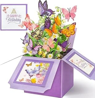 Happy Birthday Gifts Cards for Women, Daughter, Mom, Sister, Friend, Butterflies Greeting Card with Blank Notecard & Envelope Birthday Cards for Women, Butterfly Pop Up Card Box B0FHW31JY5