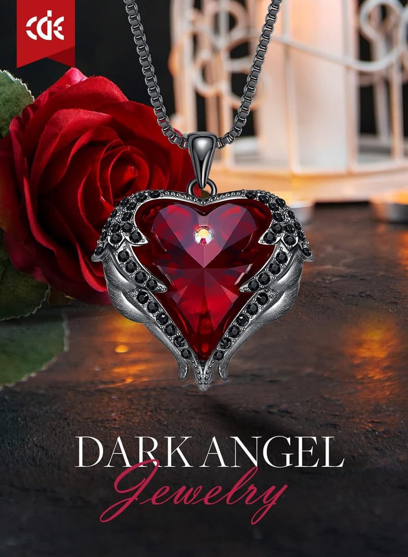 CDE Christmas Gifts for Women Angel Wings Necklace for Women with Birthstone, Love Heart Silver Tone/Gold Tone Pendant, Ideal Anniversary or Birthday Jewelry Gifts for Wife Girlfriend Her