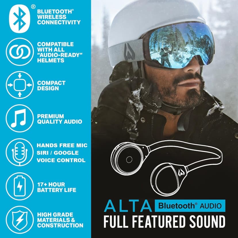 Wildhorn Alta Wireless Bluetooth, Drop-in Headphones - HD Speakers Compatible Any Audio Ready Ski/Snowboard Helmet Headphones. Glove Friendly Controls, Microphone for Hands-Free Calls