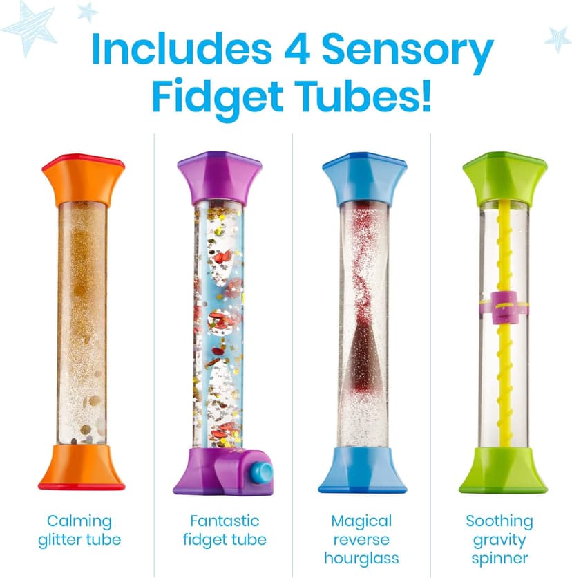 hand2mind Sensory Fidget Tubes, Sensory Toys, Travel Toys, Quiet Fidgets for Classroom, Calm Down Corner Supplies, Anxiety Relief Items for Kids, Toddler Stocking Stuffers, for Kids