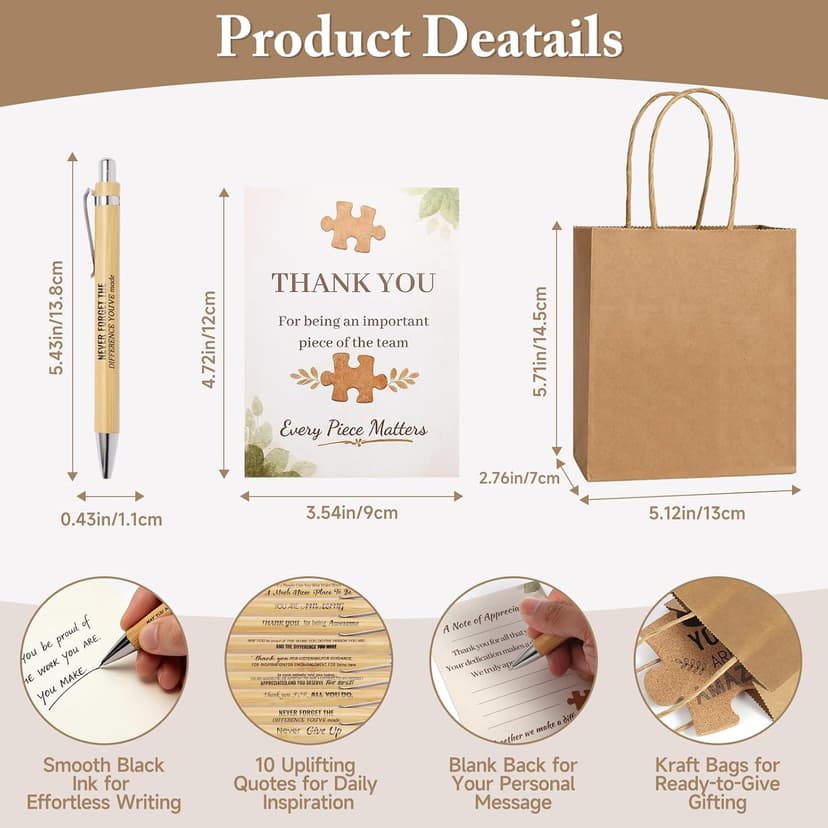 80Pcs/20 Sets Employee Appreciation Gifts Set - Puzzle Cork Coasters with Cards, Pens & Paper Bags, Thank You Gifts Bulk, Appreciation Gift for Coworkers, Perfect for Teachers, Nurses, Office, School B0GWCJP3J9