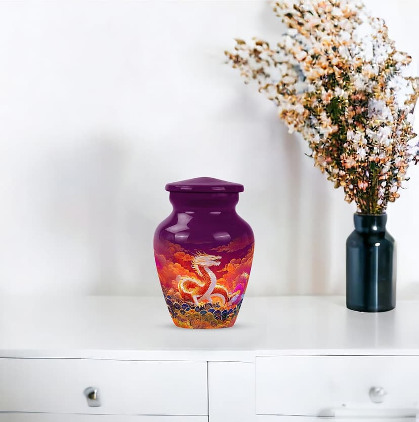 Orange Dragon Keepsake Urn for Ashes Adult Male & Female 3 Inch, Purple Cremation Urns for Human Ashes, Burial Urn for Remains, Burial Urns for Women, Funeral Gift B0FFZBHKX8