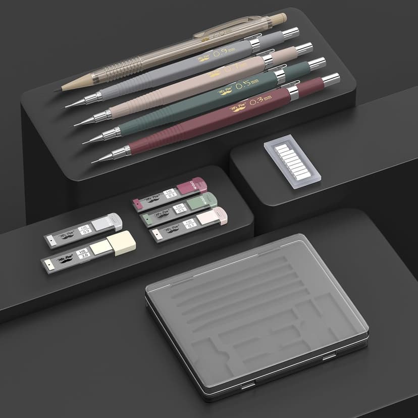 Mr. Pen- Art Mechanical Pencil Set, 5 Vintage Mechanical Pencils (0.3, 0.5, 0.7, 0.9, 2.0mm), 5 HB Lead Refills & 10 Eraser Refills, Precision Drawing Pencils for Sketching, Writing & Artwork