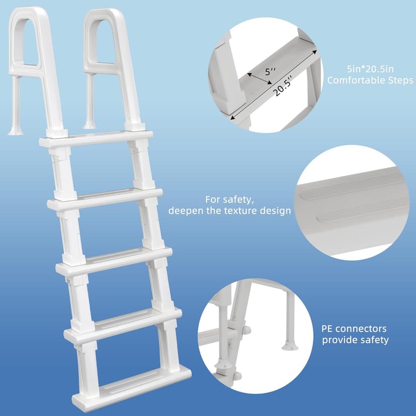 Pool Ladder, 5-Step Pool Stairs with Double Handrails and Non-Slip Steps for 47“-54” Above Ground and In-Ground Pools, White