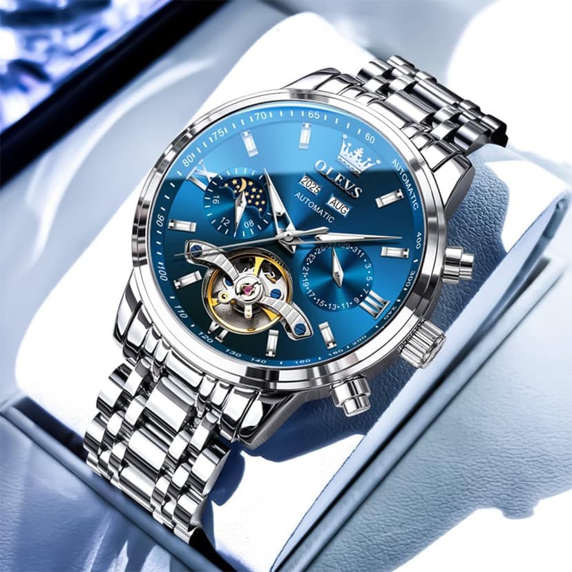 OLEVS Automatic Watches for Men Luxury Skeleton Multi-Function Mechanical Watch Self Winding Date Waterproof Luminous Mens Watch
