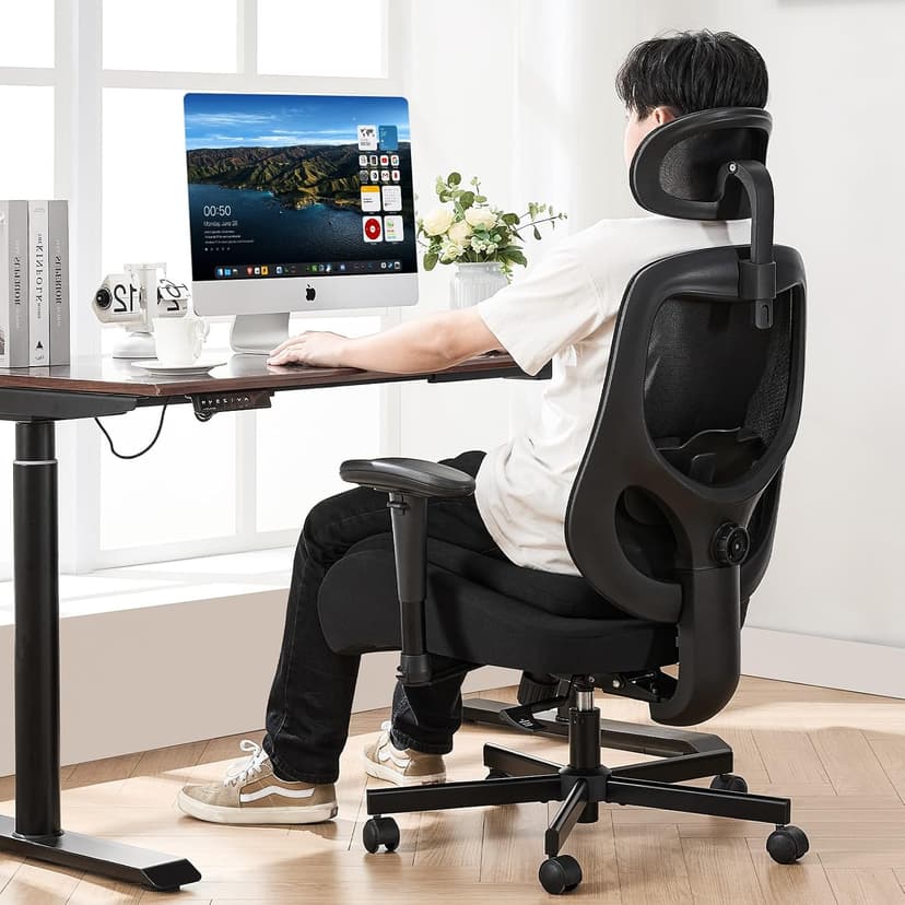 BOSMILLER Big and Tall Office Chair with Wide Thick Seat Cushion for Heavy People,700lbs Ergonomic Mesh Desk Chair with Adjustable Lumbar Support and Headrest, Armrests for Adults Sitting All Day