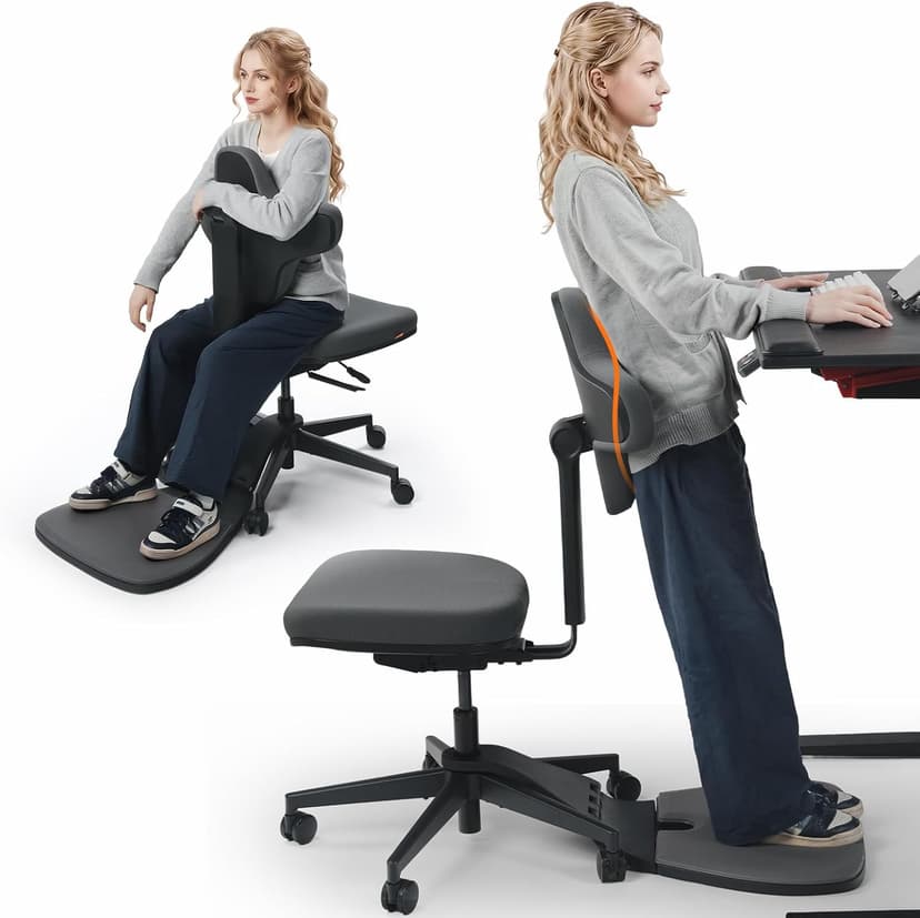 Newtral Standing Mate Chair, 5-in-1 Ergonomic Office Chair for Standing Desk, Sit Stand Lean Perch Saddle Stool with Flip Backrest & Dynamic Posture Support, Height Adjustable Active Chair