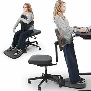 Newtral Standing Mate Chair, 5-in-1 Ergonomic Office Chair for Standing Desk, Sit Stand Lean Perch Saddle Stool with Flip Backrest & Dynamic Posture Support, Height Adjustable Active Chair