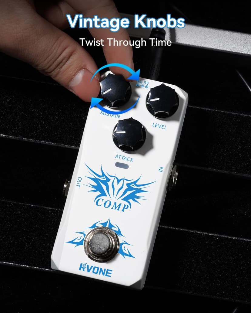 RVONE Analog Compressor Pedal Guitar/Bass, Studio-Grade Guitar Pedal Compressor, Guitar Effects Pedal for Electric Guitar Bass, True Bypass & Aluminum Case