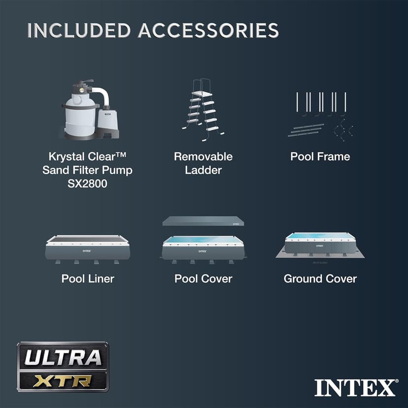INTEX 26373EH Ultra XTR Deluxe Rectangular Above Ground Swimming Pool Set: 32ft x 16ft x 52in – Includes 2800 GPH Sand Filter Pump – Easy Assembly
